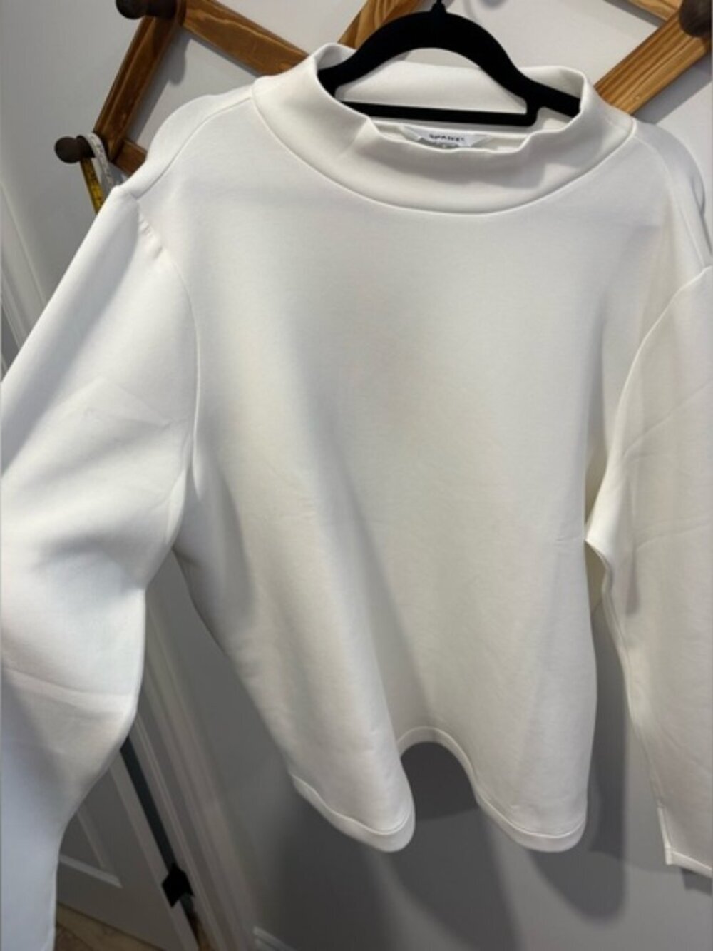 SPANX AirEssentials Mock Neck Long Sleeve Top Cream Off White Solid Athleisure